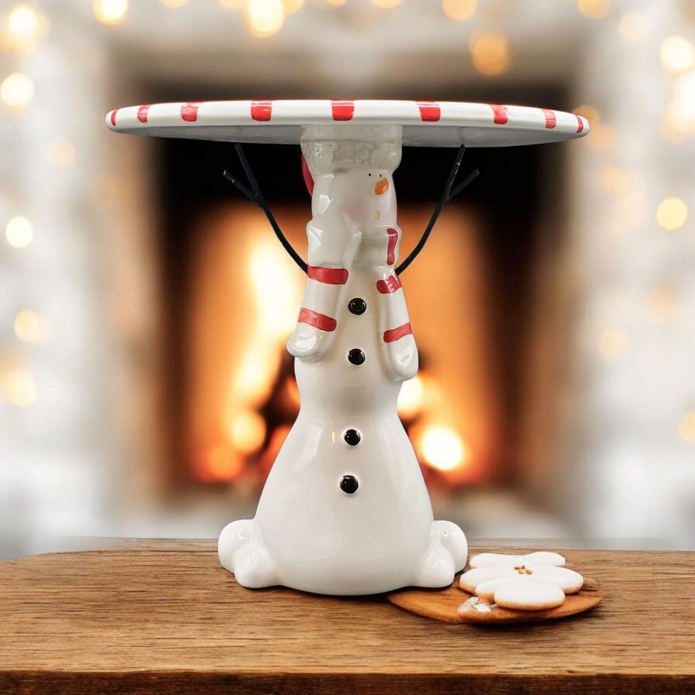 Seagull Studios Snowman Pedestal Pillar Candle Holder 6"W